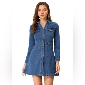 Allegra K Blue S Denim Shirt Dress Button Up Cowgirl Western Rodeo Ret$122